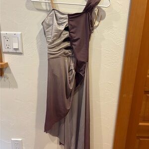 Chic Asymmetrical Dress in Gray and Brown